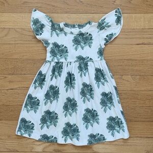 KATE QUINN EUC 100% Organic Cotton Sad Beige Rose Print Flutter Sleeve Dress